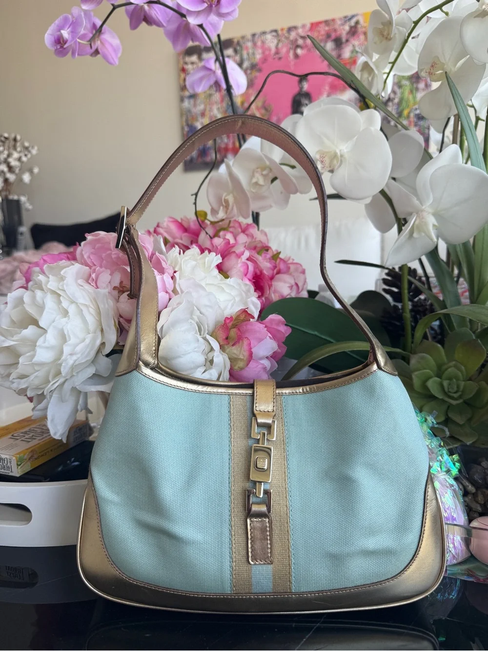 RARE vintage gucci small jackie, blue and gold hobo - Picture 4 of 4